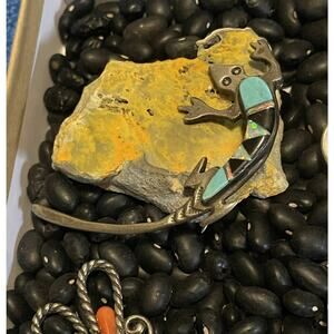 Native Sterling Silver Inlaid Multistone Lizard🦎Gecko Turquoise Opal Pin Brooch